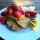 Easter breakfast - scrumptious fluffy pancakes with fruit